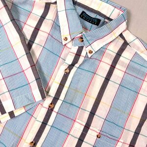 Vintage Bristol Blues Mens 2XL Short Sleeve Button Down Shirt Plaid Blue White